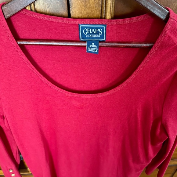 Chaps Tops - Chaps Classic Long Sleeve Ladies Red Top With Gold Buttons Size M EUC